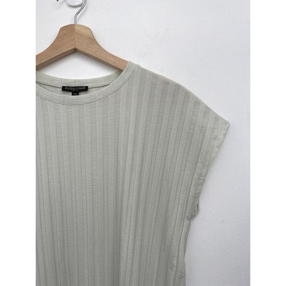 Eileen Fisher Wide Rib Stretch Tencel Boxy Square Crew Neck Top Mist - L Petite - Picture 4 of 9